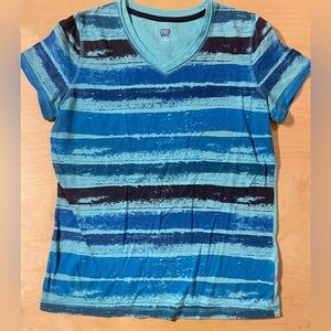 SB Active Blue Striped V-Neck T-Shirt Small (QB)